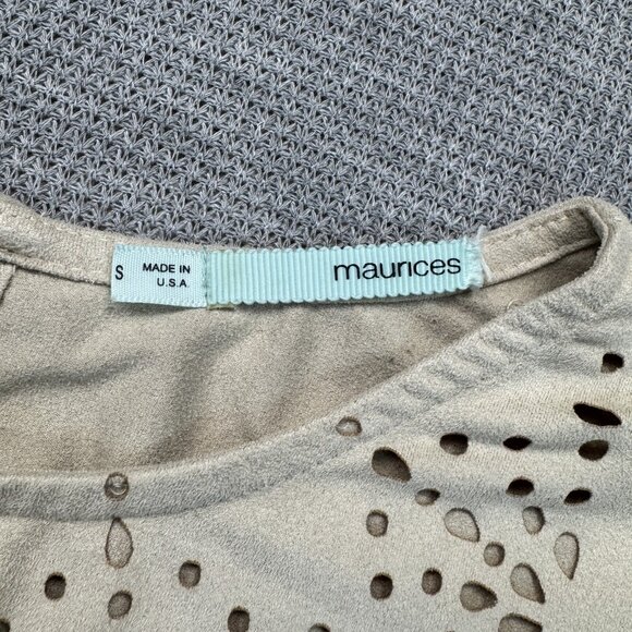 Maurices Womens Beige Tan Eyelet Blouse Short Dolman Sleeves Keyhole Size Small - Picture 5 of 15